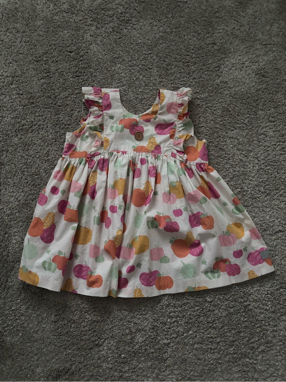 Eleanor Rose White Dress with Pink, Orange, Green & Purple Pumpkin Print